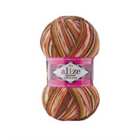 Alize Superwash Comfort Socks 75% шерсть/25% полиамид, 100г №7709 зелен/корич/оранж 119802