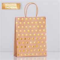Пакет крафт с золотым тиснением, круглая ручка, 27*21*11см, 120г 120994