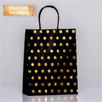 Пакет крафт с золотым тиснением, круглая ручка, черный, 27*21*11см, 120г 120995