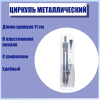 Циркуль металлический в пластиковом пенале 110мм, с грифелями 121166