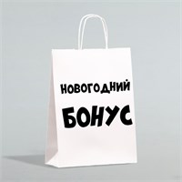 Пакет бумажный подарочный новогодний крафт «Новогодний бонус», белый, 28*24*14см 121219