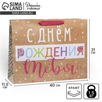 Пакет подарочный крафтовый вертикальный, «С Днём Рождения!», L 31*40*9см 121234