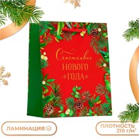 Пакет подарочный "Счастливого Нового года", на красном, 18*2,3*10 см. 121328