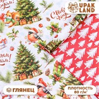 Бумага упаковочная новогодняя "Белый медвежонок", глянец, двусторонняя, 80 г/м2 ,50*70 121338