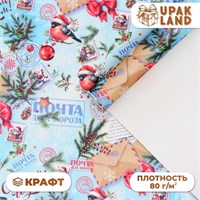 Бумага упаковочная "Снегирь на письме", белый крафт, 80 г/м2 ,50*70 см 121341