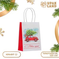 Пакет бумажный подарочный новогодний крафт "Ёлка" 16*12*6 см. 121344