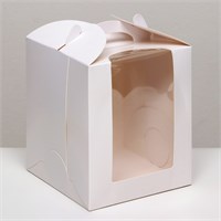 Коробка под бенто-торт с окном, белая, 15*15*18см 121900