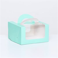 Коробка под бенто-торт с окном, мятный, 14*14*8см 121907