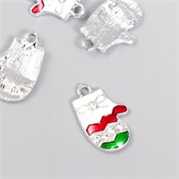 Подвеска металл, эмаль, страза "Полосатая варежка" 2,1*1,5см 1шт 122178