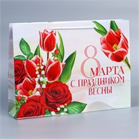 Пакет подарочный ламинированный горизонтальный, упаковка, «8 марта», L 28*38*9см 122890