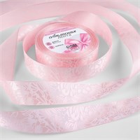 Лента атласная «Цветы», 25мм*1м, цв розовый 123161