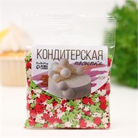 Посыпка кондитерская "Новый год" (зеленые, красные, белые) 50г 113454