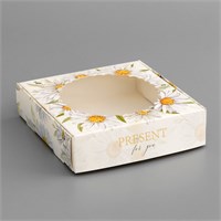 Коробка подарочная сборная с окном, упаковка, «Презент», 11.5*11.5*3см 123882