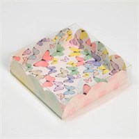 Коробка д/печенья, кондитерская упаковка с PVC крышкой, «Бабочки», 10.5*10.5*3см 123883