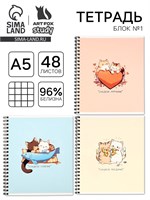 Тетрадь А5, 48л на спирали, внутренний блок №1 МИКС «Аниме котики» 1шт 123935