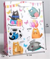Пакет подарочный ламинированный вертикальный, «Забавные коты», S 12*15*5,5см 124433