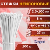 Хомут нейлоновый д/стяжки, ТУНДРА, 2.5*100мм, белый, 100шт 1330