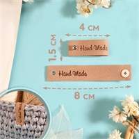 Бирка с кнопкой Hand made, 8*1.5см, 1шт, бежевая  124914