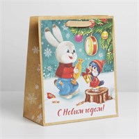Пакет подарочный новогодний крафтовый «С Новым годом!», 23*27*8см 125271