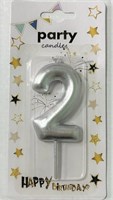 Свеча декор цифра "2" 6см Цв. серебро 18524