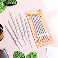 Свечи в торт «Металлик» , 14см, 6шт с подставкой, серебристые 31258