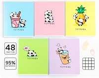 Тетрадь в клетку, 48л, А5, на скрепке, «Панды» МИКС 1шт 125537