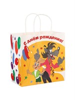Пакет подарочный «С днём рождения», 22*22*11см, крафт, Ну, погоди 125824