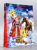 Пакет подарочный новогодний ламинированный, «Дед Мороз и Конь», 33*10*42.5см 126300