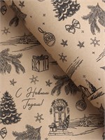 Бумага упаковочная новогодняя, крафт «Зимняя деревня», на буром 75г/м² 0.7*10м 126331