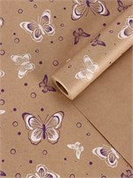 Бумага упаковочная крафт «Бабочки», фиолетовый/белый, 0.72*10м, 60г 127159