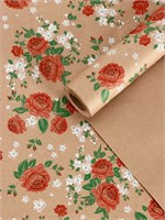 Бумага упаковочная крафт «Пионы», красный, 0.72*10м, 60г 127161
