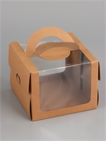 Коробка под бенто-торт с окном, крафт, 16*16*12.5см 127649