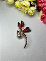 Брошь Стрекоза 7,5*4,5см, металл со стразами, бусина 24404