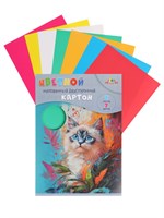 Картон цветной А4 7л, 7цв «Голубоглазый котенок», мелованный, двухсторонний, в папке 128828