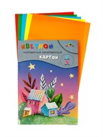 Картон цветной «Сказочные домики» А4, 5л, 5цв, 200г/м², лакированный, мелованный 128829