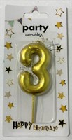 Свеча декор цифра "3" 6см Цв. золото 12743